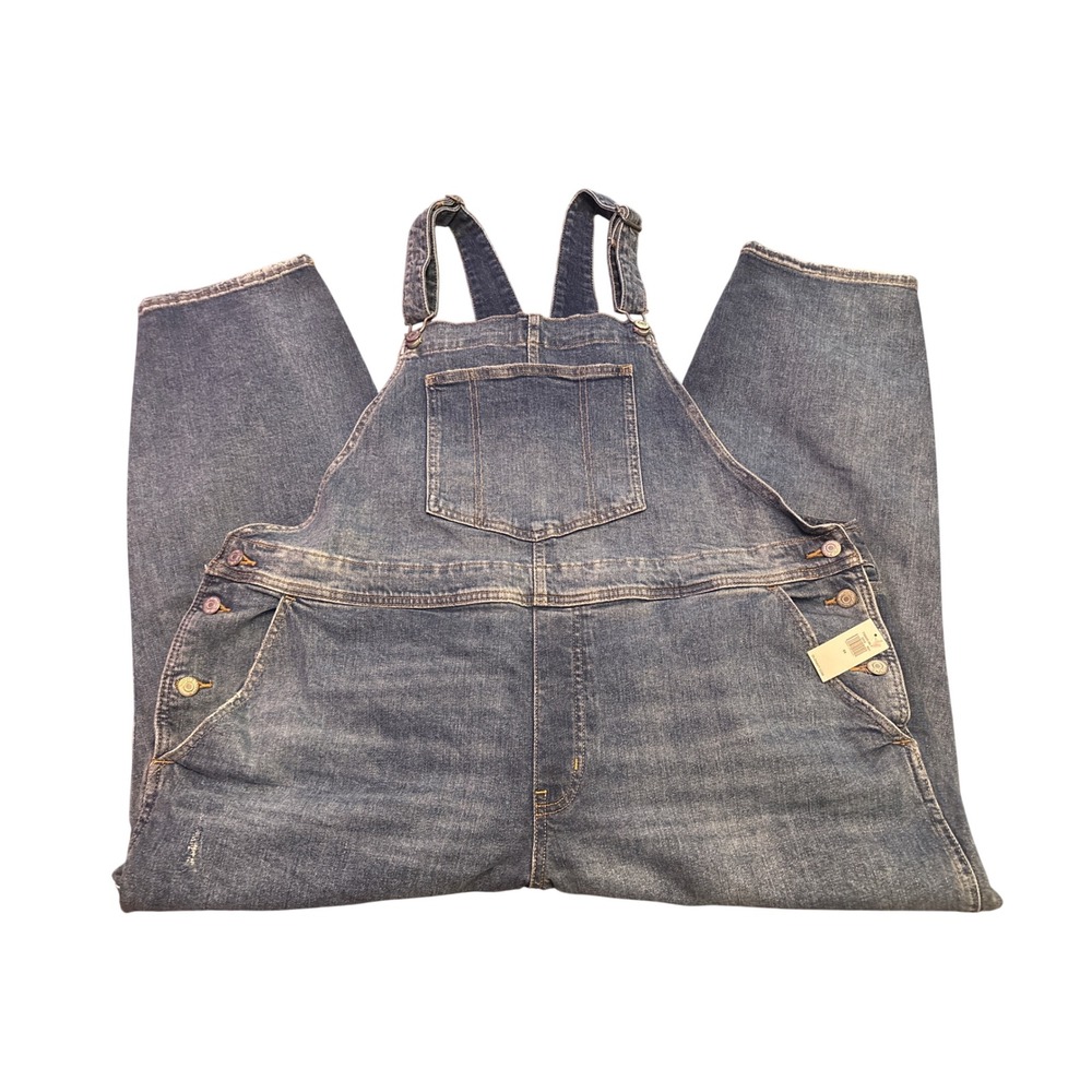 NEW Old Navy Denim Bib Overalls Medium Wash Cropped Straight Leg Plus Size 22